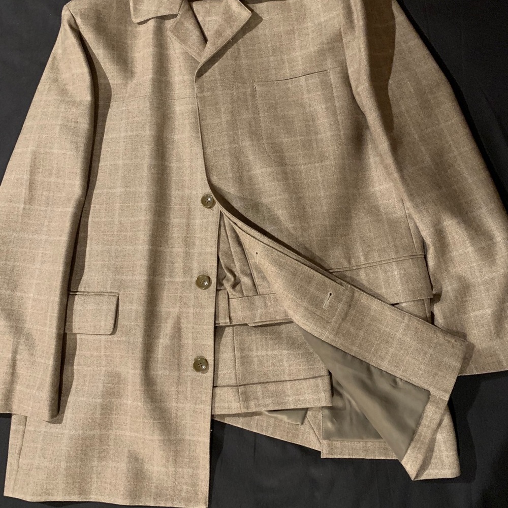 Men’s 2 piece beige walking suit polyester blend